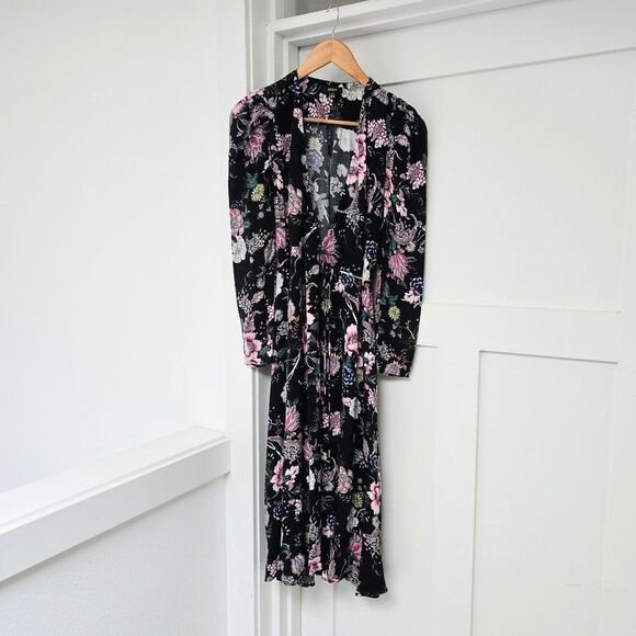 🆕️ AFRM Caley Wrap Long Sleeve Midi Dress in Pink Floral Print - Picture 4 of 13